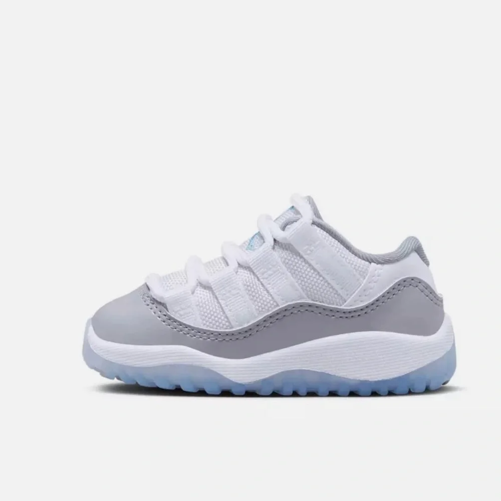 NWOT Nike Kids Air Jordan Retro 11 Low - Grey and White with Ice Blue Sole